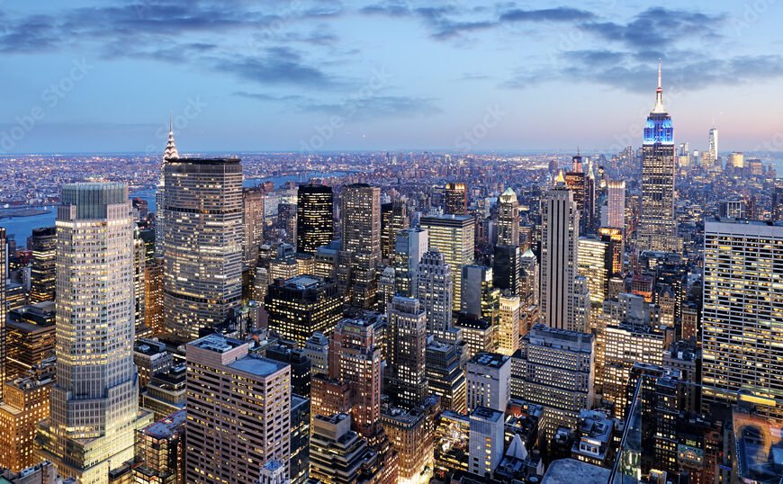 New York city at night, Manhattan, USA