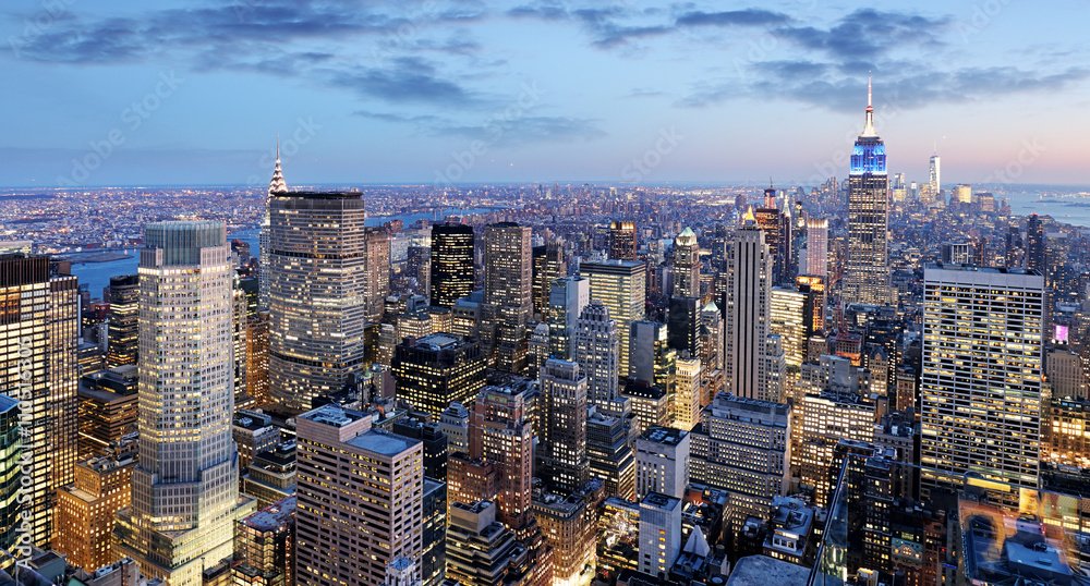 New York city at night, Manhattan, USA