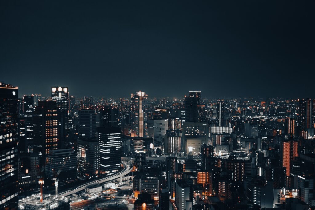 Stunning night skyline of a modern city